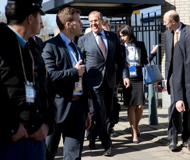 Sergey Viktorovich Lavrov Foreign Minister van Buitenlandse Zaken van Rusland loopt naar het World Forum.